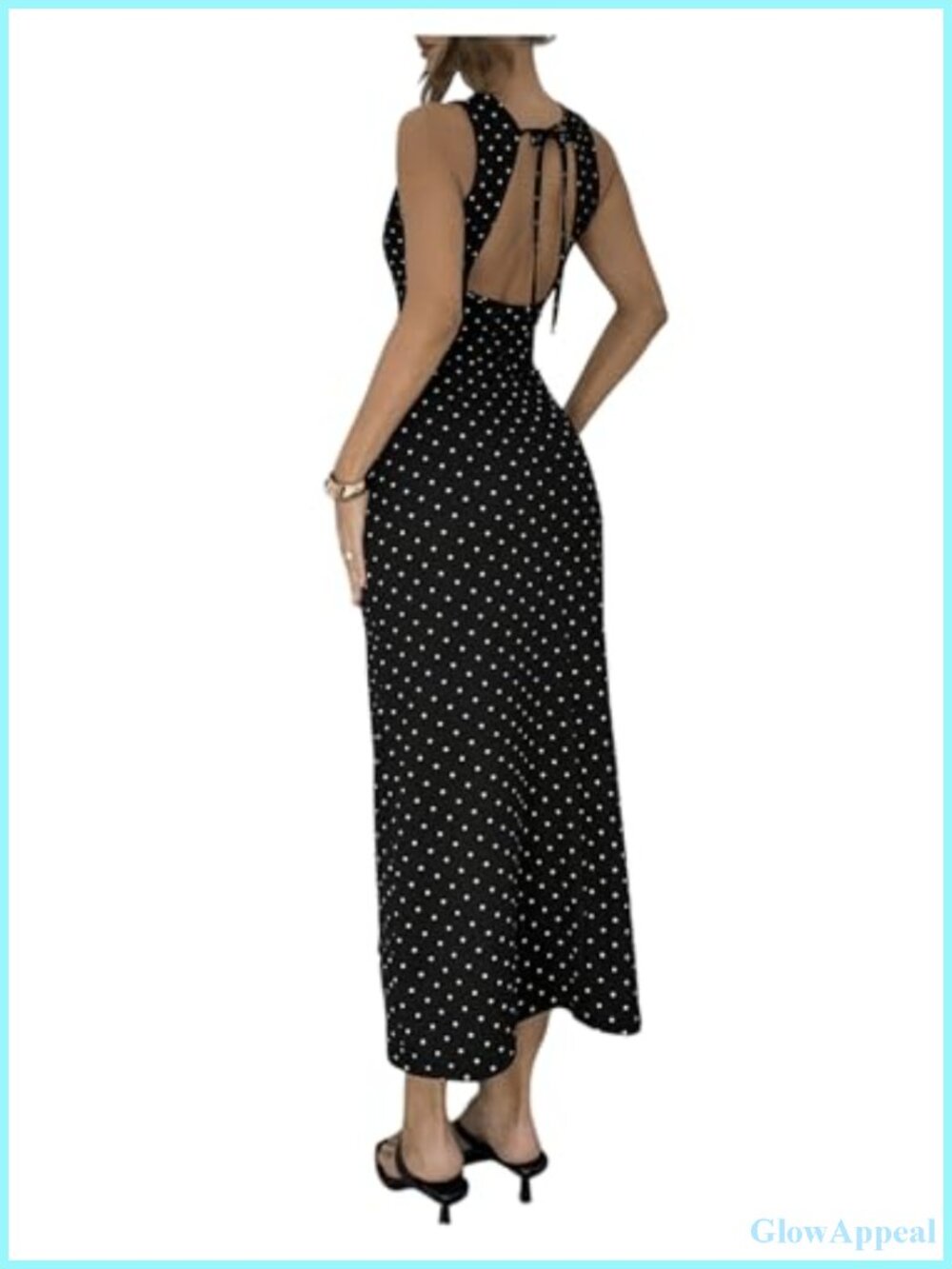 Elegant Sleeveless Polka Dot Corset Backless Maxi Dress Semi Formal